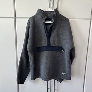 Wellen Men Recycled Fleece Snap Neck Pullover Gray Navy Blue Pocket Large